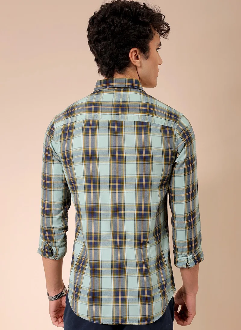 The Indian Garage Co Men Regular Fit Checkered Full Sleeves Cutaway Collar Casual Shirt