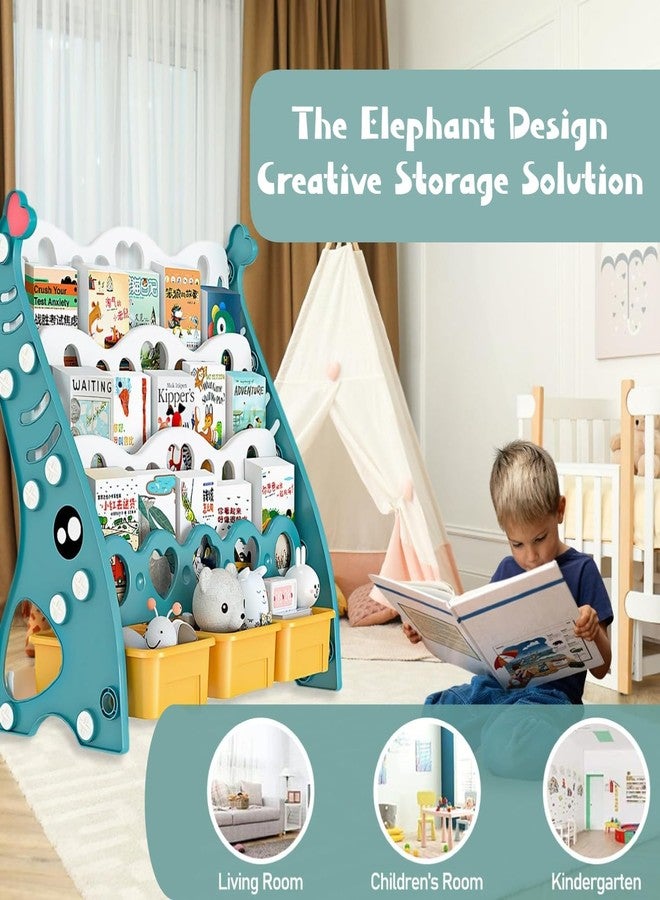 Metreno 4 Rack Book Shelf for Kids Room Plastic Kids Book Shelf Rack for Home Small Bookshelf for Babies Babies Toy Storage Organiser Toddler Book Rack (Green Without Bins) - Image 5