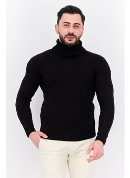 Sorbino Men Funnel Neck Pointelle Sweater, Black  - Image 1