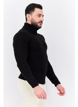 Sorbino Men Funnel Neck Pointelle Sweater, Black  - Image 2