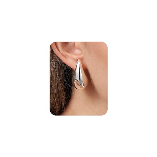 PANSHI Sterling Silver Earring Chunky Silver Hoop Earrings for Women Teen Trendy Hypoallergenic Stud Post Drop Earrings Jewelry (White Gold Chunky) - Image 1