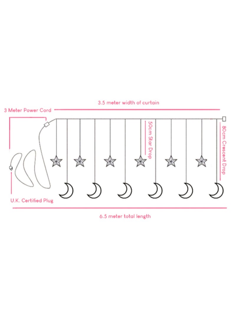 Festive Gallery 3.5M LED Ramadan Decorations Lights, Star Moon Curtain String Lights Lights For Home Ramadan Lights for Holiday Ramadan Decorations Wedding Party, Warm White - Image 5