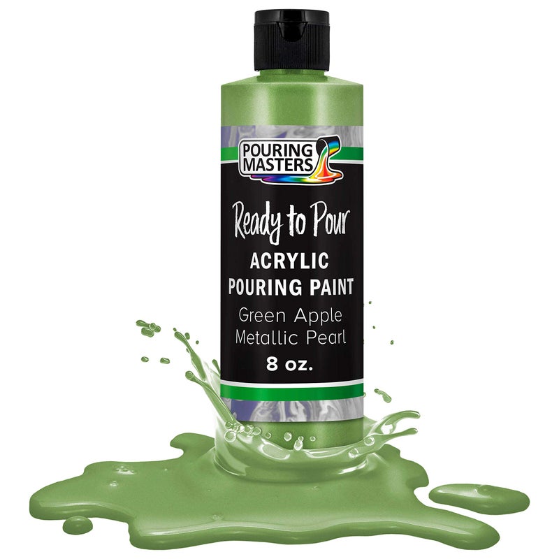 Pouring Masters Green Apple Metallic Pearl Ready to Pour Acrylic Pouring Paint Premium 8Ounce PreMixed Fluid Acrylic Paint Fluid Art Supplies for Canvas Wood Paper Tile Rocks