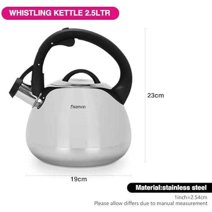 Fissman Whistling Tea Kettle 25L Stainless Steel 1810 Inox304 Kettle  MirrorPolished Finish  Bakelite Handle  Induction Bottom For All Cooktops  Indoor And Outdoor Cookware Dishwasher Safe - Image 4