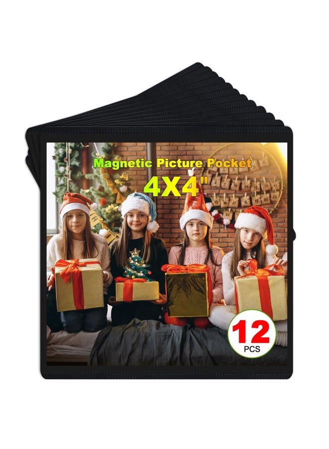 CHUNNIAO Black Magnetic Picture Frame 4X4 for Refrigerator,12 pack,Square Photo Magnets Sleeves - Image 1