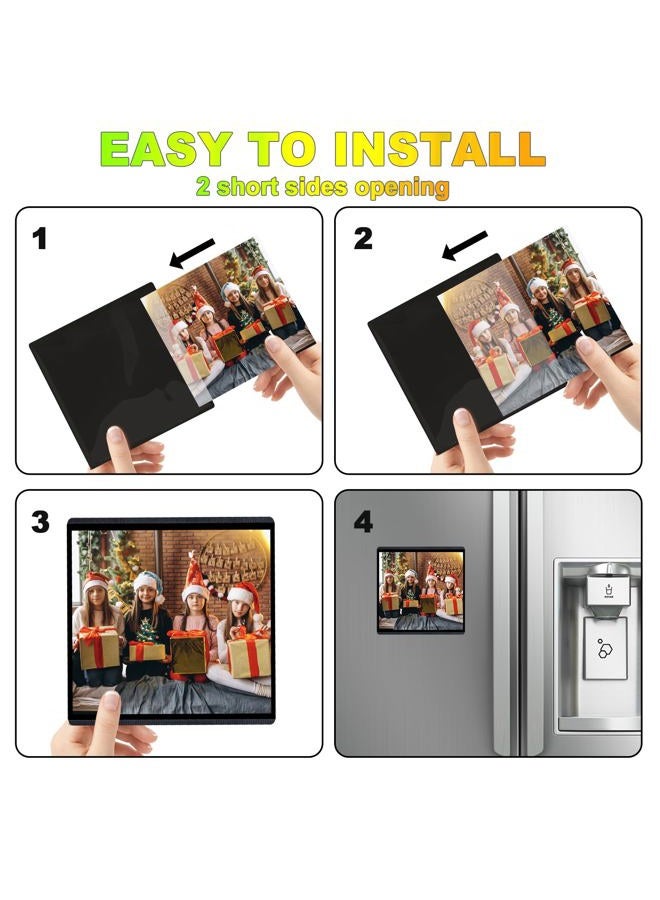 CHUNNIAO Black Magnetic Picture Frame 4X4 for Refrigerator,12 pack,Square Photo Magnets Sleeves - Image 3