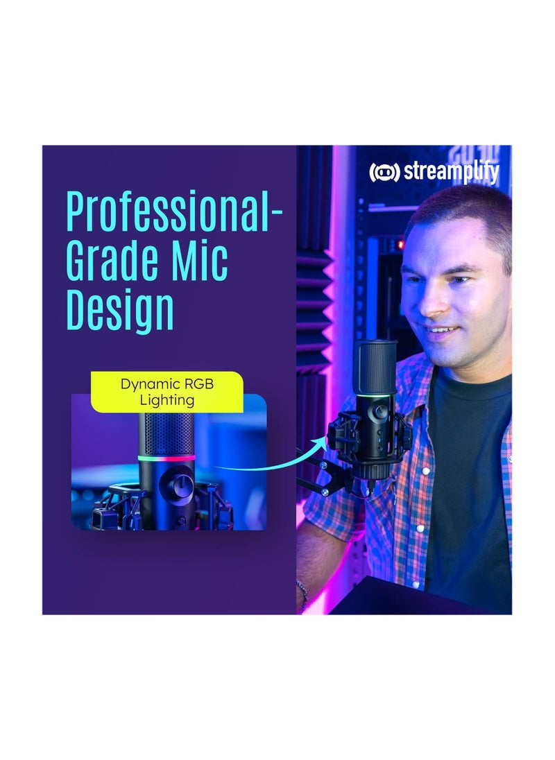 Streamplify INFINIARC-STREAMPLIFY RGB Microphone Arm Stand Kit, Cardioid USB Mic with Adjustable Mount, Quick Mute Function, Dual Mode for Gaming and Podcasting. 2 audio playback modes.  - Image 4