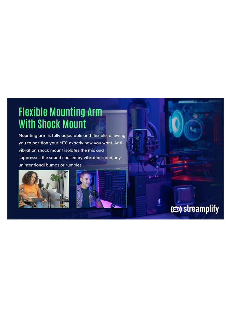 Streamplify INFINIARC-STREAMPLIFY RGB Microphone Arm Stand Kit, Cardioid USB Mic with Adjustable Mount, Quick Mute Function, Dual Mode for Gaming and Podcasting. 2 audio playback modes.  - Image 5
