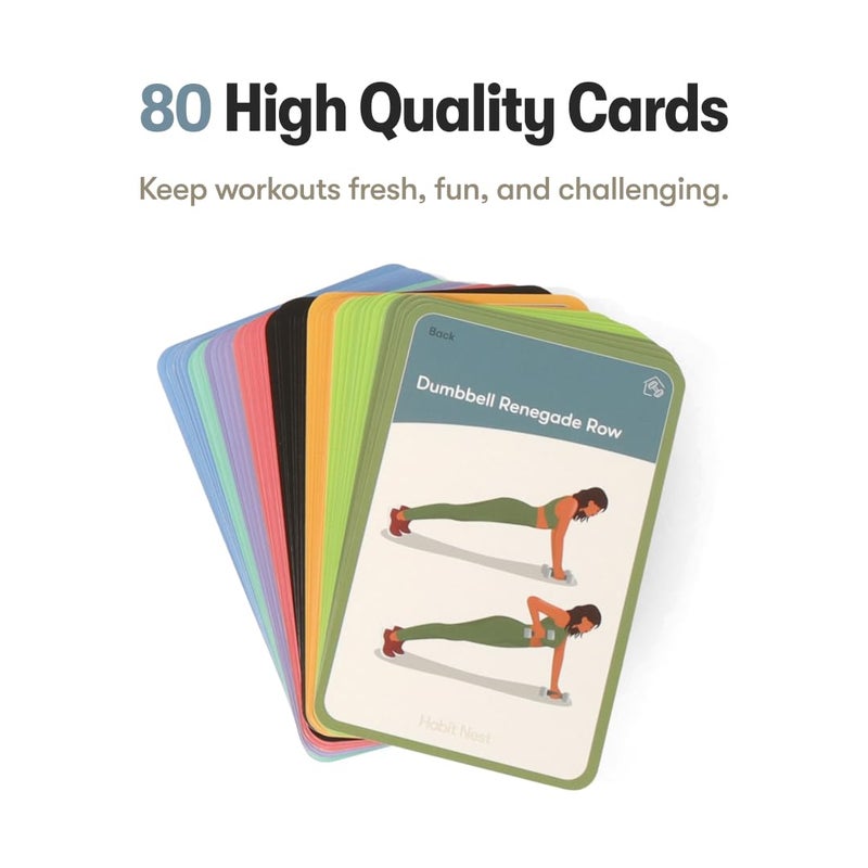 Habit Nest Dumbbell Elevate Exercise Cards: Home Workout Series Card Deck - Comprehensive At-Home Fitness System with 65 Exercises, 8 Bonus Challenges, and 4 Unique Workout Formats. - Image 3