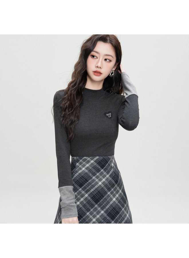 Hstyle 25 Spring Basic Versatile Women's T-shirt Long Sleeve Semi-turtleneck Solid Color Slim Fit Minimalist Top - Image 4