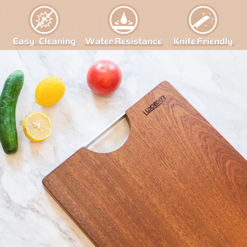 Luxdecor Solid Wood Cutting Board One Piece Cutting Boards Made of Entire Piece Sapele Wood, Hardwood Cutting Board Heavy Duty 15 * 11 * 1 In (No Glue) - Image 3