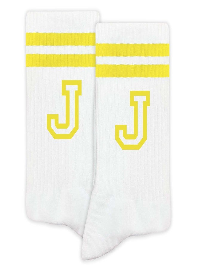 SSQBZU Striped Initial Socks with the Letter ‘J’ in Yellow, Socks for Adult, Teens, Men&Women, Gifts for Friends, Family, etc., Gifts for Birthday, Back to School, Graduation, Christmas.(182) - Image 1