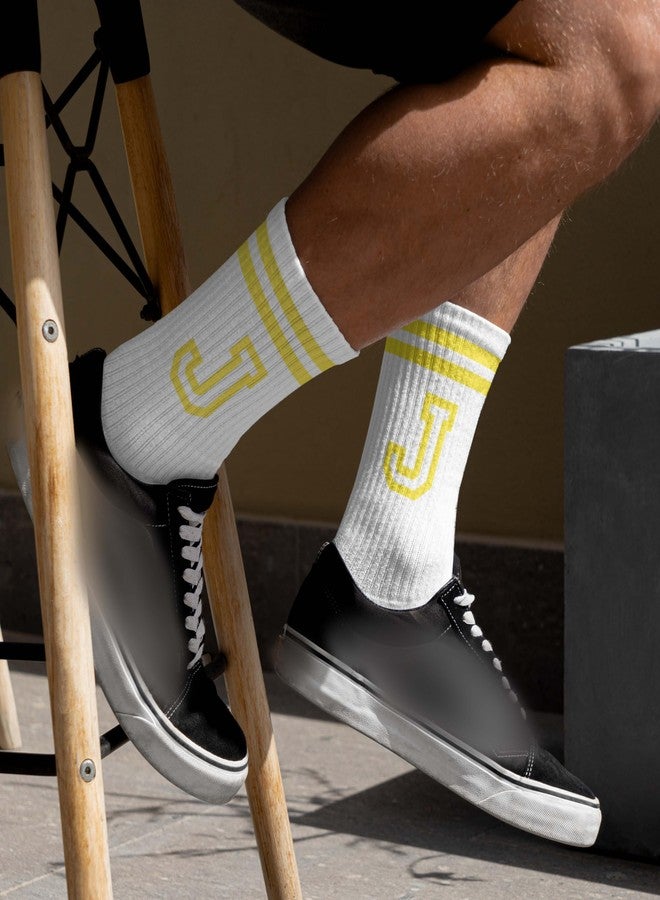 SSQBZU Striped Initial Socks with the Letter ‘J’ in Yellow, Socks for Adult, Teens, Men&Women, Gifts for Friends, Family, etc., Gifts for Birthday, Back to School, Graduation, Christmas.(182) - Image 3