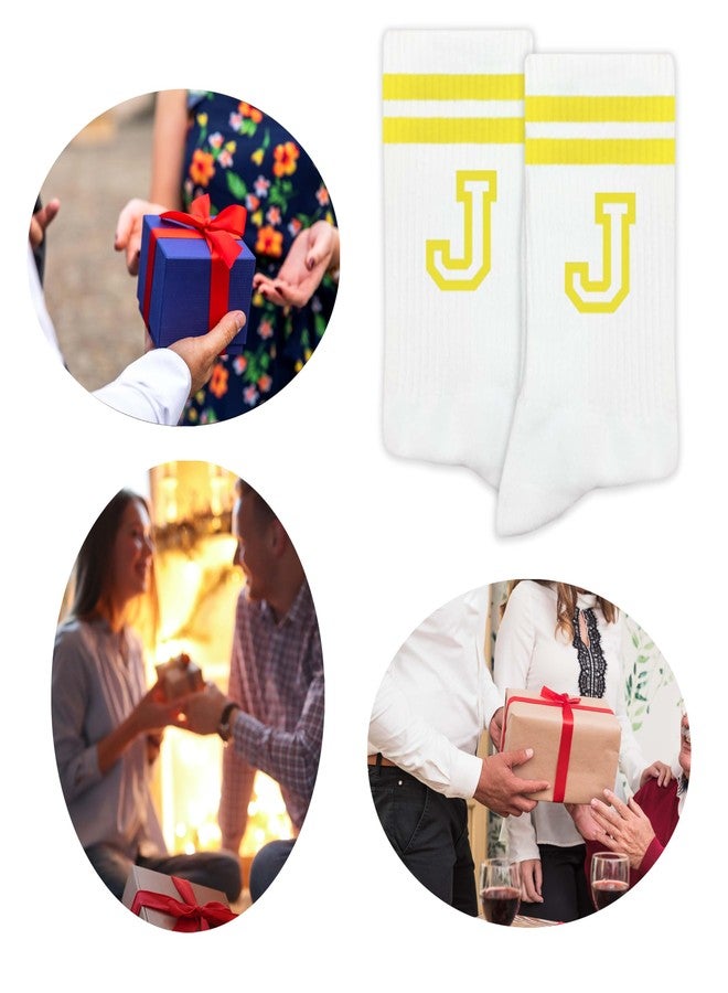 SSQBZU Striped Initial Socks with the Letter ‘J’ in Yellow, Socks for Adult, Teens, Men&Women, Gifts for Friends, Family, etc., Gifts for Birthday, Back to School, Graduation, Christmas.(182) - Image 5