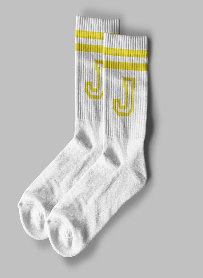 SSQBZU Striped Initial Socks with the Letter ‘J’ in Yellow, Socks for Adult, Teens, Men&Women, Gifts for Friends, Family, etc., Gifts for Birthday, Back to School, Graduation, Christmas.(182) - Image 2