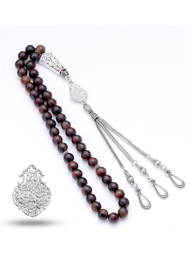 Subhati Prayer Beads (Misbah) with metal Parts and Red Tiger Eye Stone | 8 MM Beads - 45 Pcs |Gandeel Writing 6  - Image 2