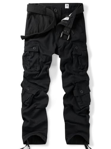 OCHENTA Men's Cotton Casual Cargo Work Military Tactical Combat Army Pants with 8 Pockets Black 29