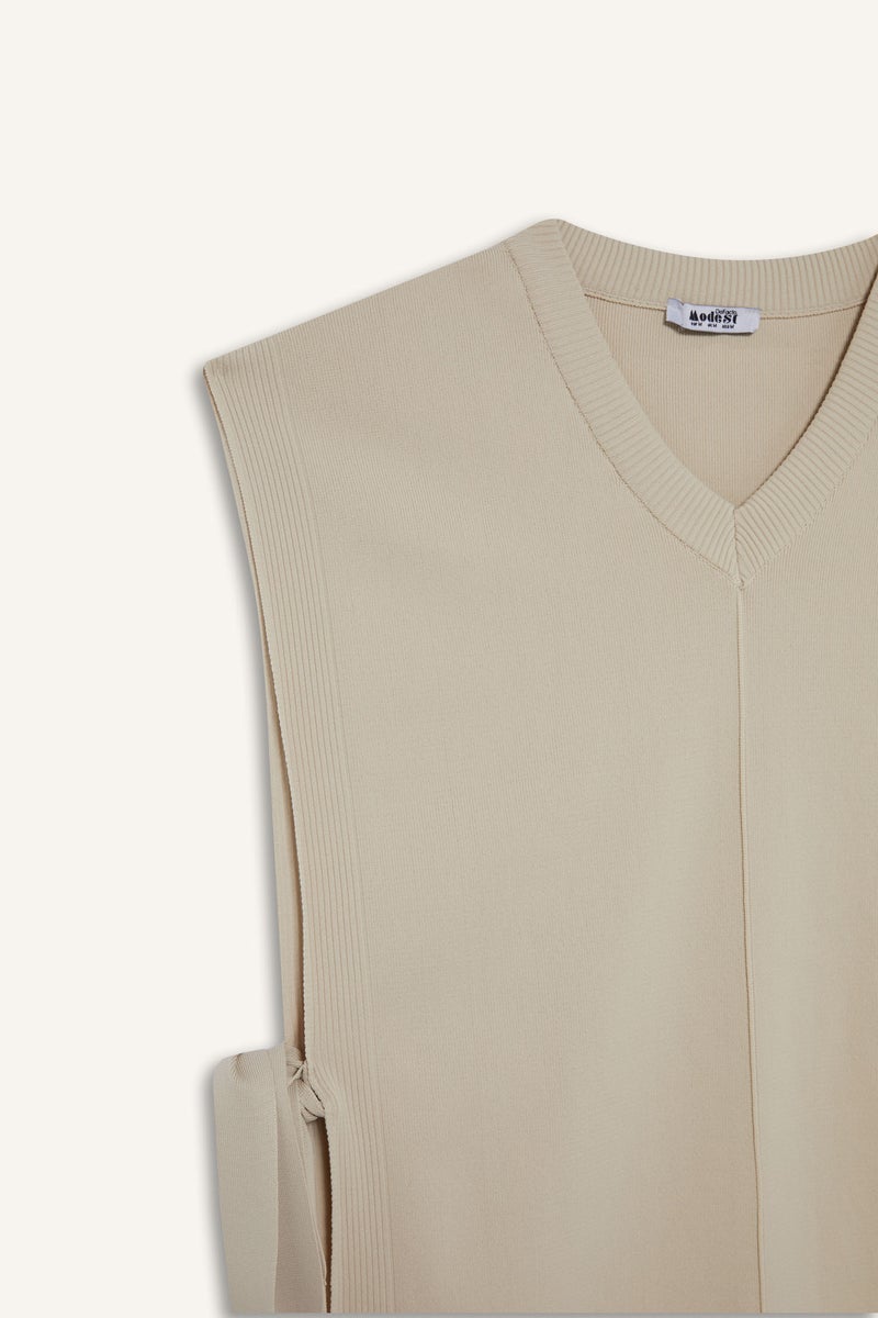 DeFacto Beige Woman V-Neck Side Tie Knit Vest Casual - Image 3