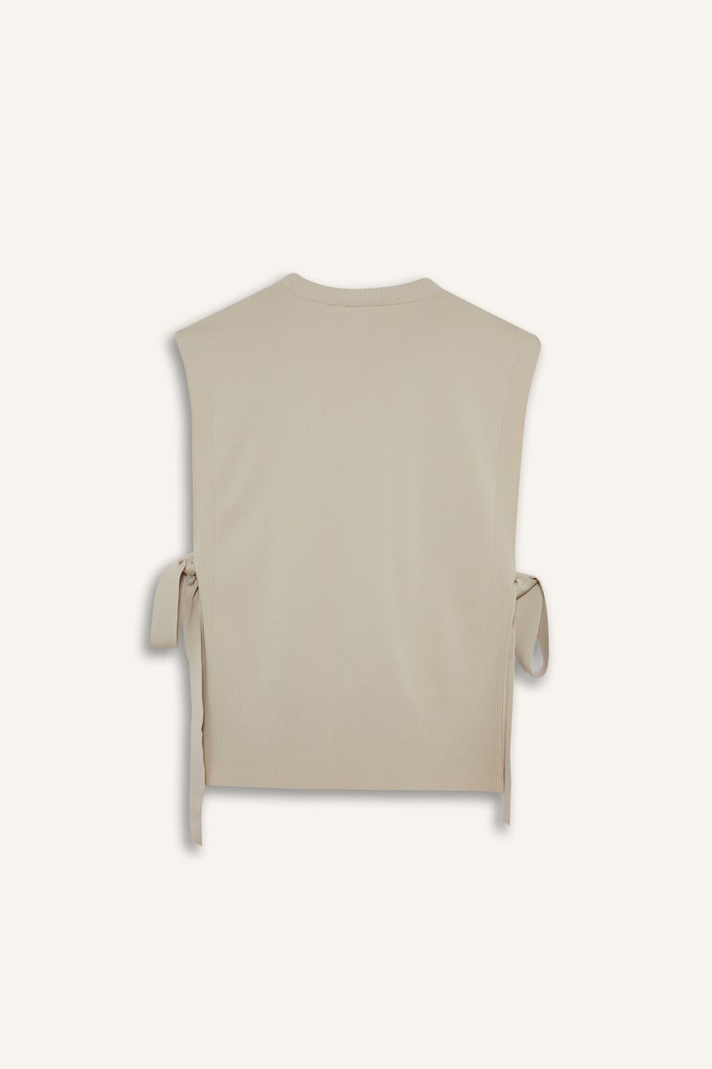 DeFacto Beige Woman V-Neck Side Tie Knit Vest Casual - Image 4