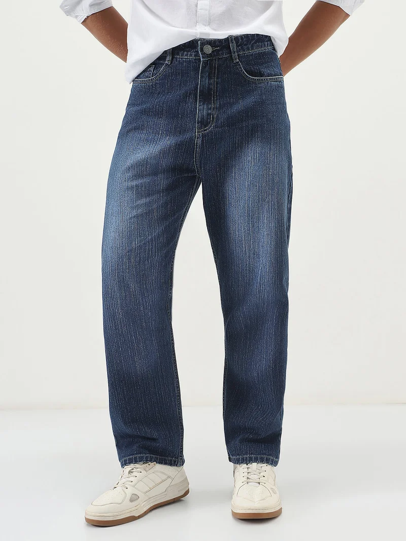 Urbano Fashion Men's Blue Loose Baggy Fit Washed Denim Jeans Non-Stretchable