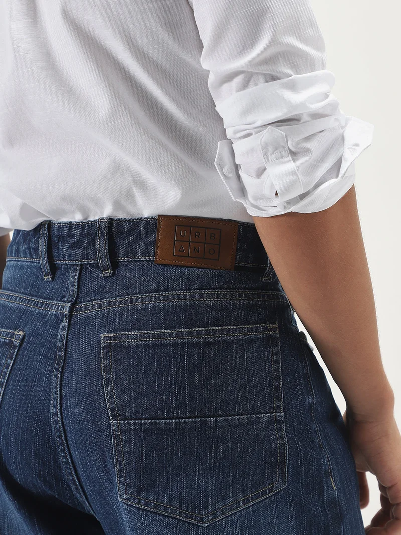 Urbano Fashion  Urbano Fashion Men's Blue Loose Baggy Fit Washed Denim Jeans Non-Stretchable  | Best Price UAE