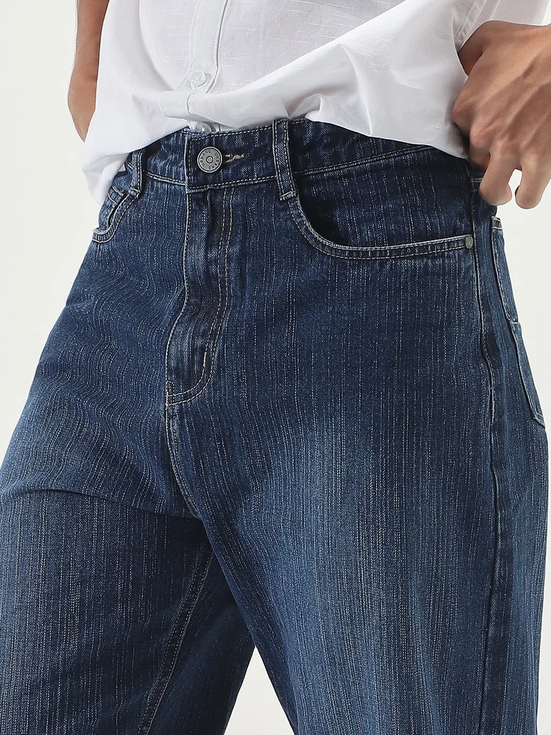 Urbano Fashion  Urbano Fashion Men's Blue Loose Baggy Fit Washed Denim Jeans Non-Stretchable  | Best Price UAE