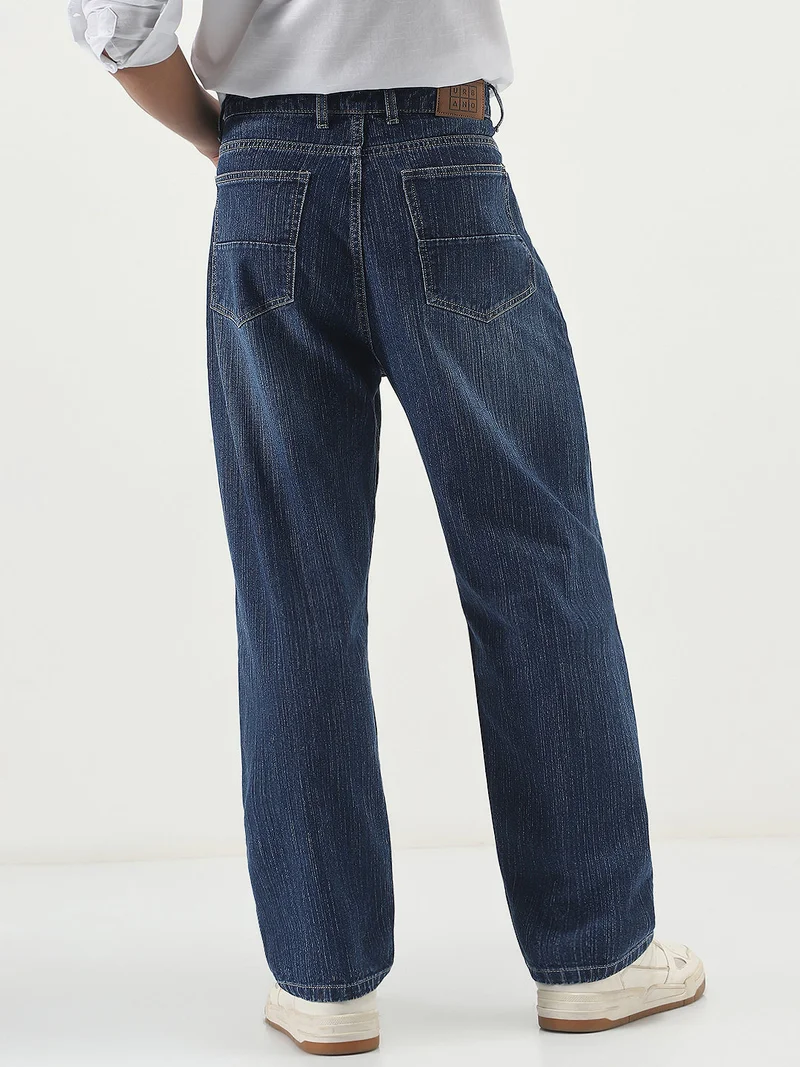 Urbano Fashion  Urbano Fashion Men's Blue Loose Baggy Fit Washed Denim Jeans Non-Stretchable  | Best Price UAE