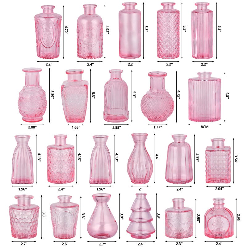 RUCKAE Pink Glass Bud Vases 22 Pack Small Flower Vase Glass Mini Bud Vases for Centerpieces,Wedding,Home Decor and Party - Image 2