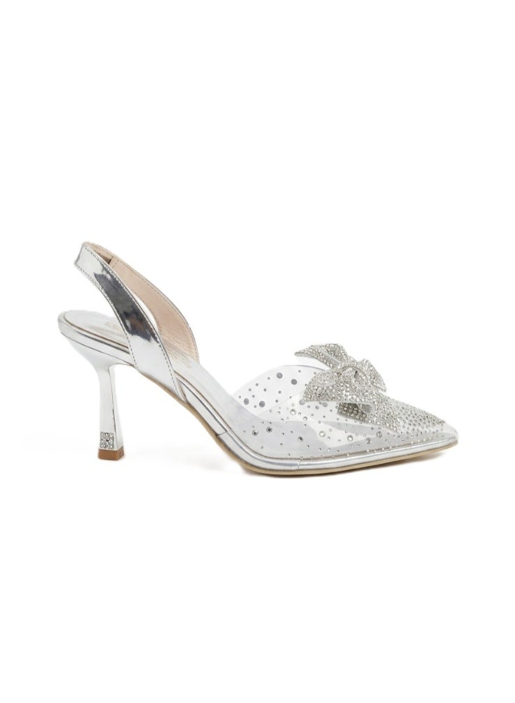فيبراندا حذاء هيلز نسائي فضي لامع بتصميم أنيق C-96 - Image 3
