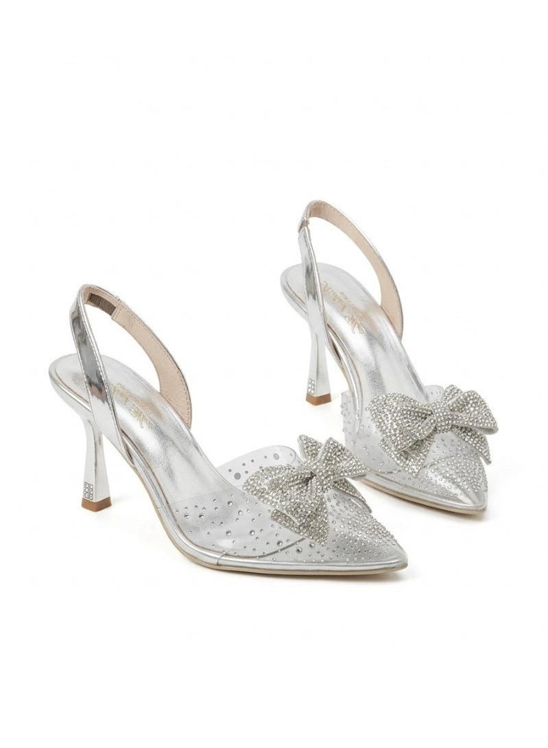 فيبراندا حذاء هيلز نسائي فضي لامع بتصميم أنيق C-96 - Image 2