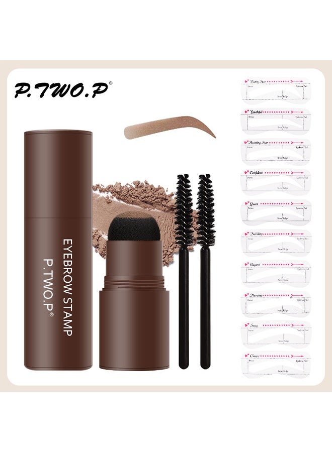  P.TWO.P مجموعة طوابع حواجب، طقم تشكيل الحواجب المقاومة للماء، محدد الحواجب، طابع مسحوق ملء الحواجب، أدوات مكياج للنساء مع 10 قوالب حواجب قابلة لإعادة الاستخدام، وفرشتان للحواجب (البني الطبيعي) - Image 4