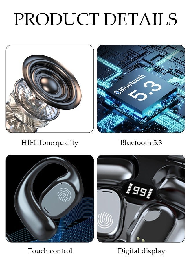 DUNISO Wireless Headphones Bluetooth 5.3 Open Ear Headphones with Multi-function Button Charging Case Touch Control and Digital Display,  Earphones Built-in Mic Noise-cancelling Headphones for Sport Workout - Image 2