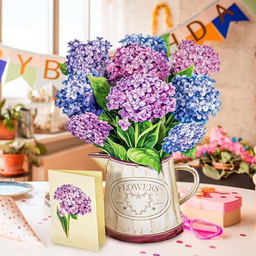 Airpark 3D Pop Up Paper Flowers Bouquet Card 12 with Note Envelope Birthday Gifts Get Well Thank You Greeting Cards for Women Mom Wife Friends Nantucket Hydrangeas - Image 3