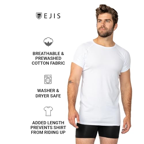 Ejis Sweatproof Undershirt for Men | Crew Neck Cotton | Classic Fit T Shirt with Sweat Pads | Odor Resistant | Blocks Sweat (X-Large, Black) - Image 3