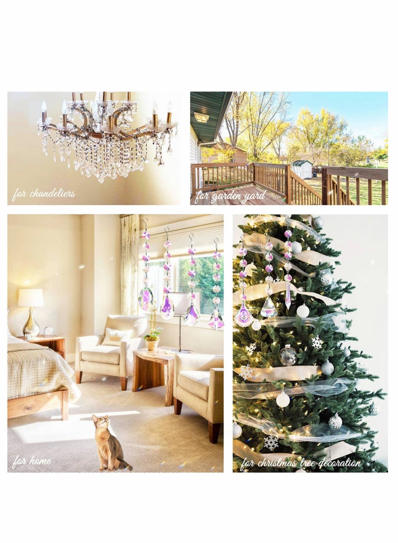 KASTWAVE مُلتقطات الشمس مع الكريستالات، 7 قطع من خرز مُلتقطات الشمس المعلقة للنوافذ الداخلية، بلورات ملونة لتزيين السلاسل المنزلية، تزيين حدائق الأشجار - Image 4