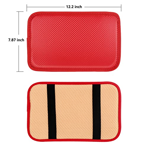 Amiss Car Center Console Pad, Universal Waterproof Car Armrest Seat Box Cover, Car Interior Accessories, Carbon Fiber PU Leather Auto Armrest Cover Protector for Most Vehicle, SUV, Truck, Car (Red) - Image 2