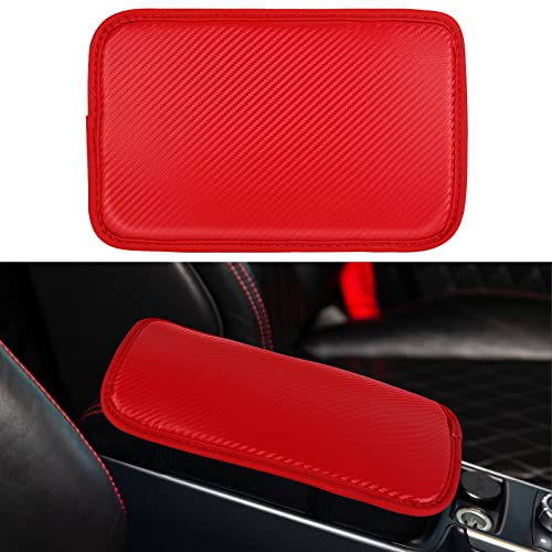 Amiss Car Center Console Pad, Universal Waterproof Car Armrest Seat Box Cover, Car Interior Accessories, Carbon Fiber PU Leather Auto Armrest Cover Protector for Most Vehicle, SUV, Truck, Car (Red) - Image 1