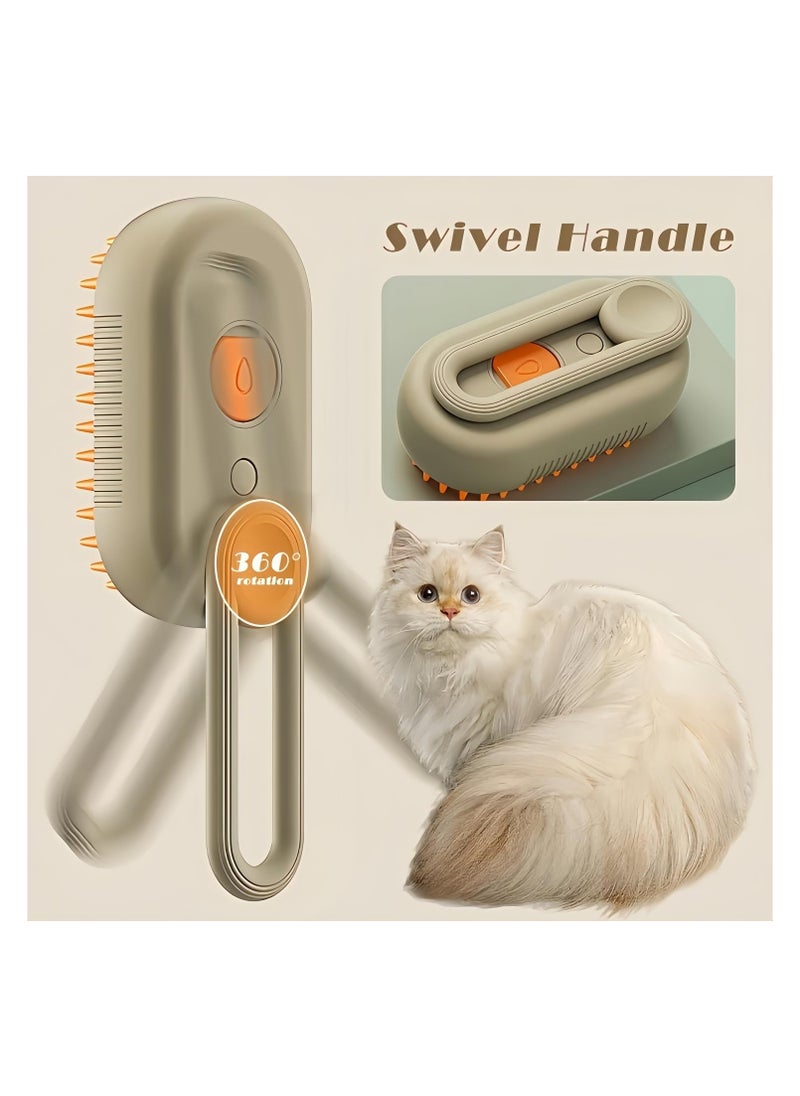 Steamy Cat Brush - 3 In1 Cat Steamy Brush, Self Cleaning Steam Cat Brush, Cat Steamer Brush for Massage, Cat Hair Brush for Removing Tangled and Loosse Hair(Brown)