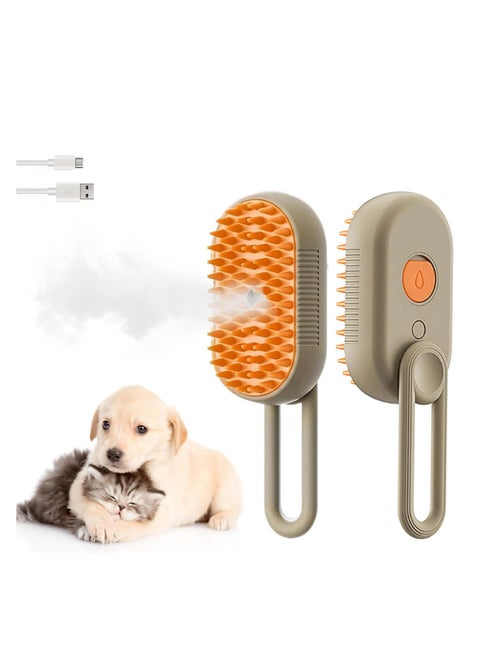 Steamy Cat Brush - 3 In1 Cat Steamy Brush, Self Cleaning Steam Cat Brush, Cat Steamer Brush for Massage, Cat Hair Brush for Removing Tangled and Loosse Hair(Brown)