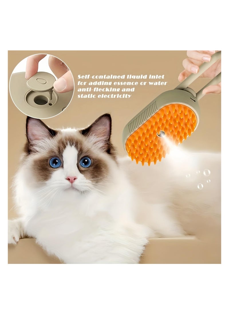 Steamy Cat Brush - 3 In1 Cat Steamy Brush, Self Cleaning Steam Cat Brush, Cat Steamer Brush for Massage, Cat Hair Brush for Removing Tangled and Loosse Hair(Brown)