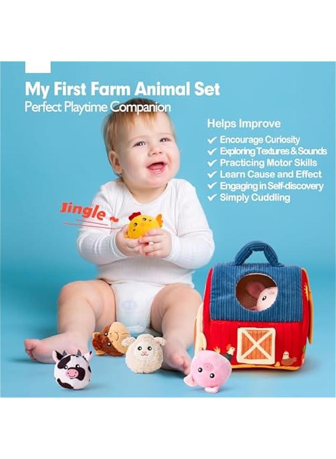 Baby Toys 6-12 Months - Surprise Barn with Stuffed Farm Animals, Rattle, Crinkle Paper, Mirror - Montessori Toys for Babies, Sensory Balls for Toddlers 1-3 - Baby  Basket Stuffers Gifts  - Image 2