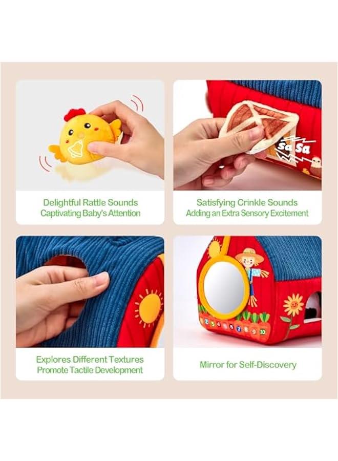 Baby Toys 6-12 Months - Surprise Barn with Stuffed Farm Animals, Rattle, Crinkle Paper, Mirror - Montessori Toys for Babies, Sensory Balls for Toddlers 1-3 - Baby  Basket Stuffers Gifts  - Image 3