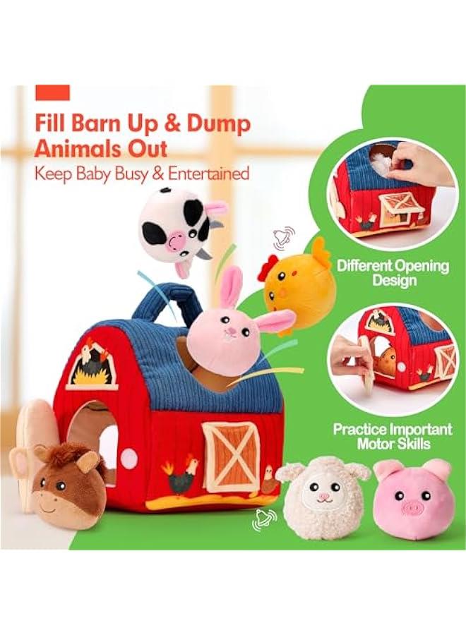 Baby Toys 6-12 Months - Surprise Barn with Stuffed Farm Animals, Rattle, Crinkle Paper, Mirror - Montessori Toys for Babies, Sensory Balls for Toddlers 1-3 - Baby  Basket Stuffers Gifts  - Image 4
