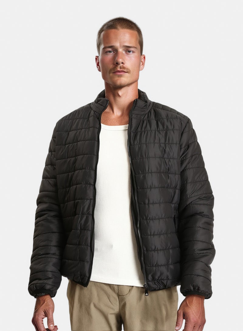 RAVIN Men Mock Neck Zipped Bomber Jacket Black - Image 1