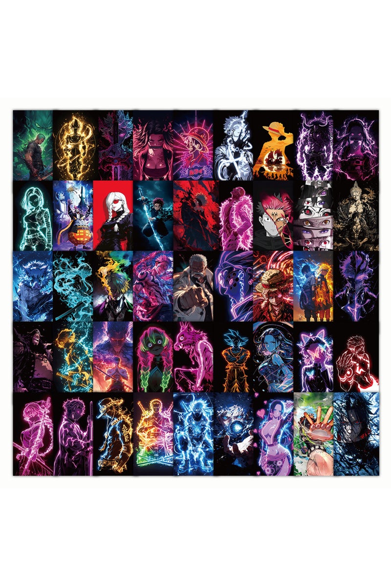 مجموعة ملصقات نيون أنمي رائعة متعددة الألوان (64 قطعة) من سلسلة قاتل الشياطين، مناسبة لتزيين ألواح التزلج والدراجات النارية والحقائب.