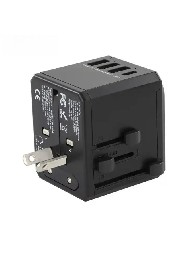 2.4A  3 USB u0026 1 TYPEC Universal International Power Travel Plug Adapter (Multi‑function)，AC Outlet for Europe USA UK AUS Asia Black - Image 3