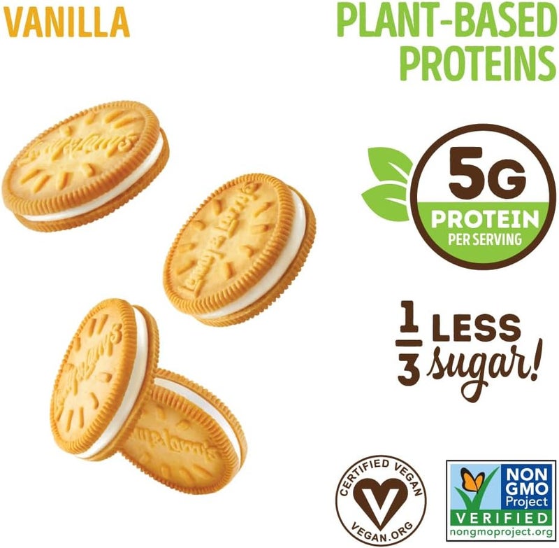 LENNY & LARRY'S ليني ولاري's الكريمة الكاملة®، بسكويت ساندويتش، فانيليا، نباتي، 5 جرام بروتين نباتي، 6 بسكويتات لكل عبوة (علبة من 12) - Image 2