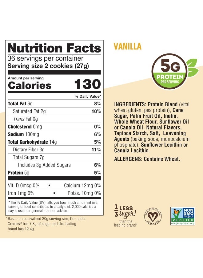 LENNY & LARRY'S ليني ولاري's الكريمة الكاملة®، بسكويت ساندويتش، فانيليا، نباتي، 5 جرام بروتين نباتي، 6 بسكويتات لكل عبوة (علبة من 12) - Image 5