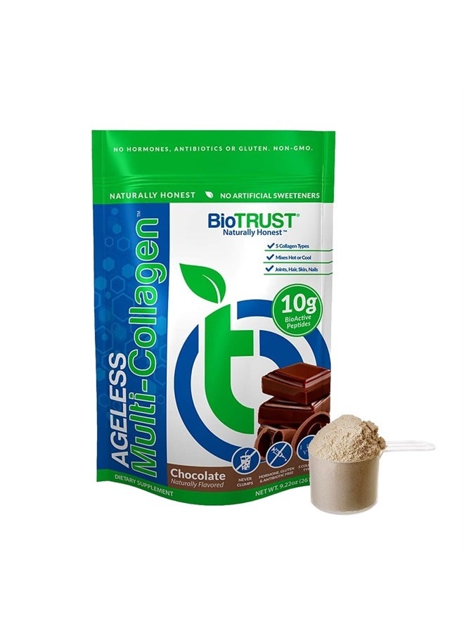 BioTrust Ageless Multi Collagen Peptides Powder – 5 Types (I, II, III, V, X) – Chocolate Collagen Powder for Women & Men – Hydrolyzed Protein – Grass Fed Beef, Fish, Chicken, Eggshell Membrane  - Image 1