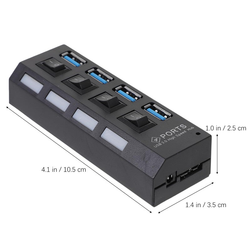 USB 3 0 Hub 4 Port With Independent Switches High Speed Data Transfer Black - Image 3